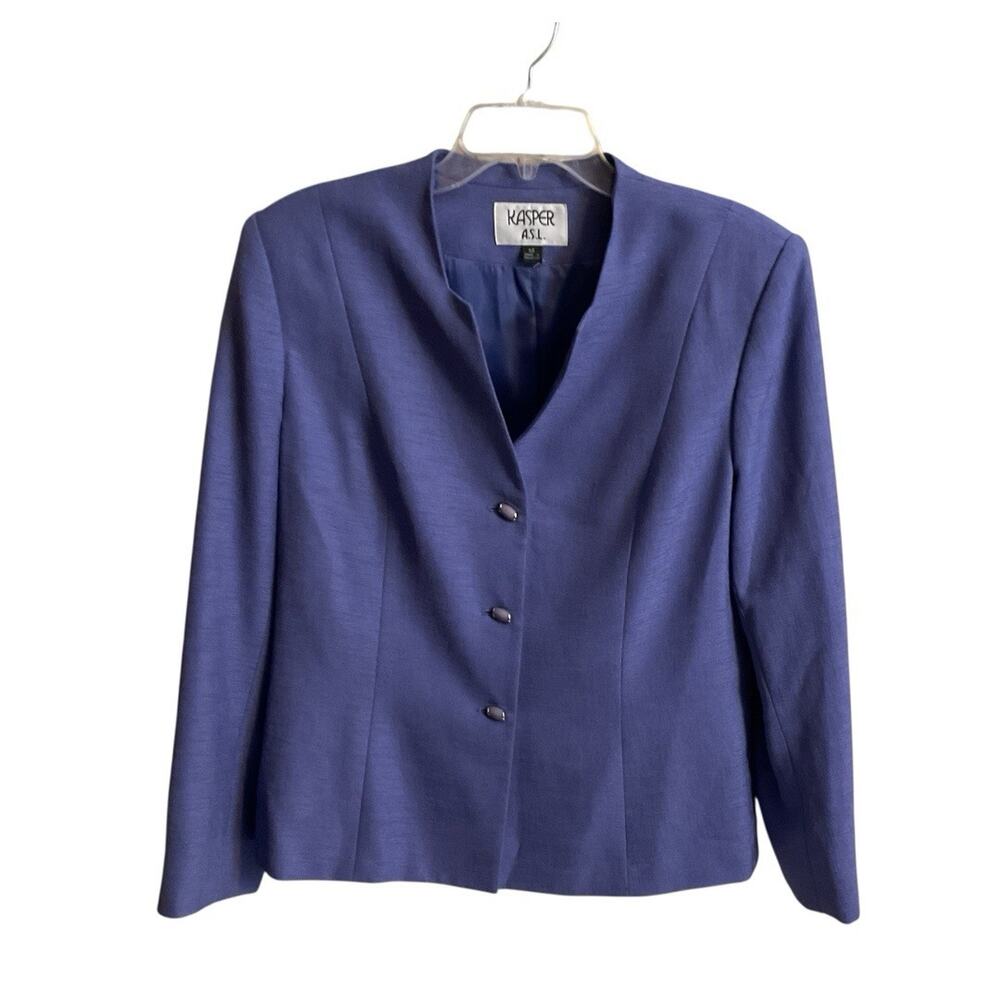 Kasper ASL Blazer Women's Lavender‎ Career Jacket V-Neck Collar Button Up Sz 14